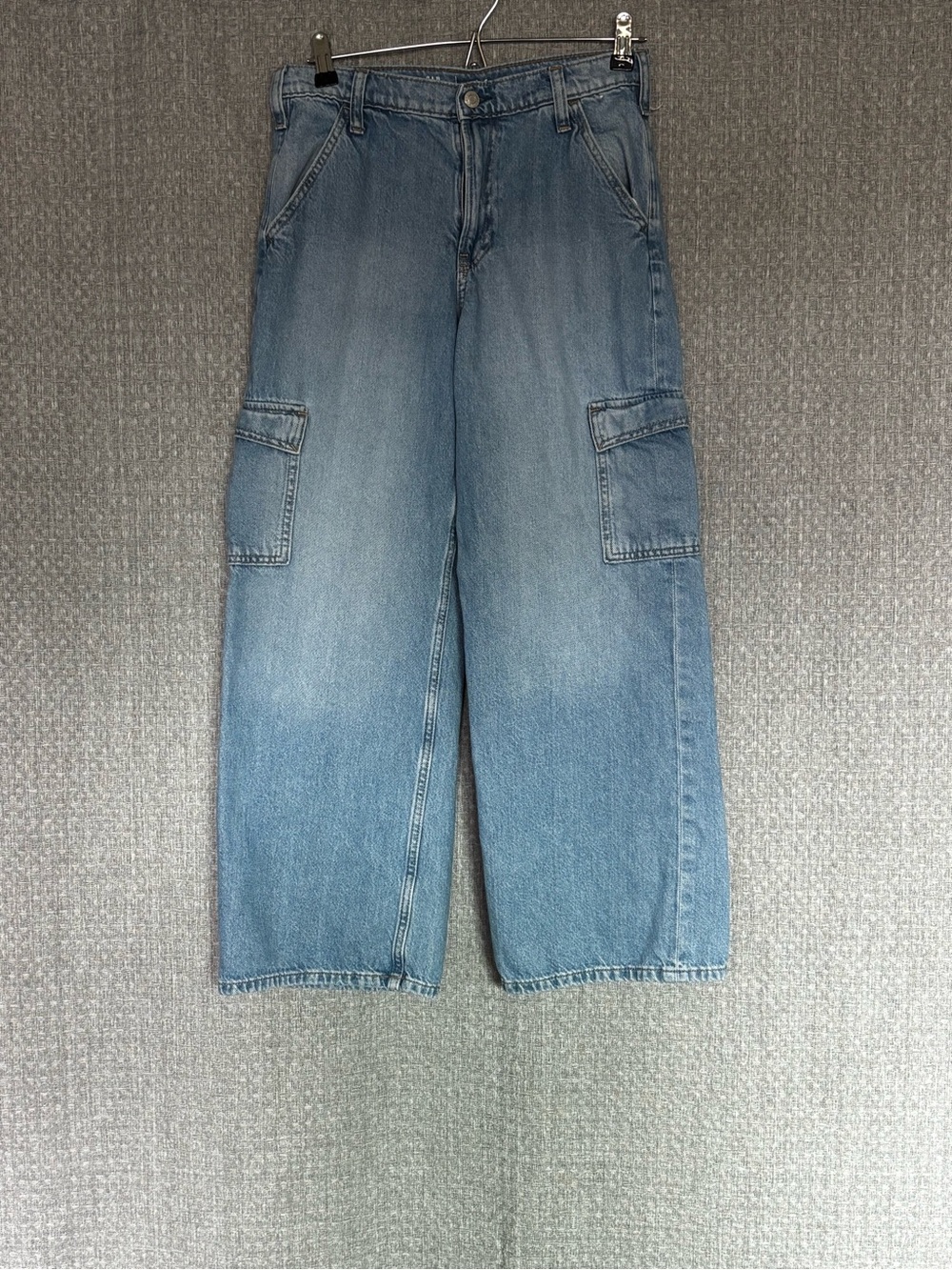 GAP Kids Girls Size 14 Cargo Jeans Wide Leg Baggy Light Wash Denim